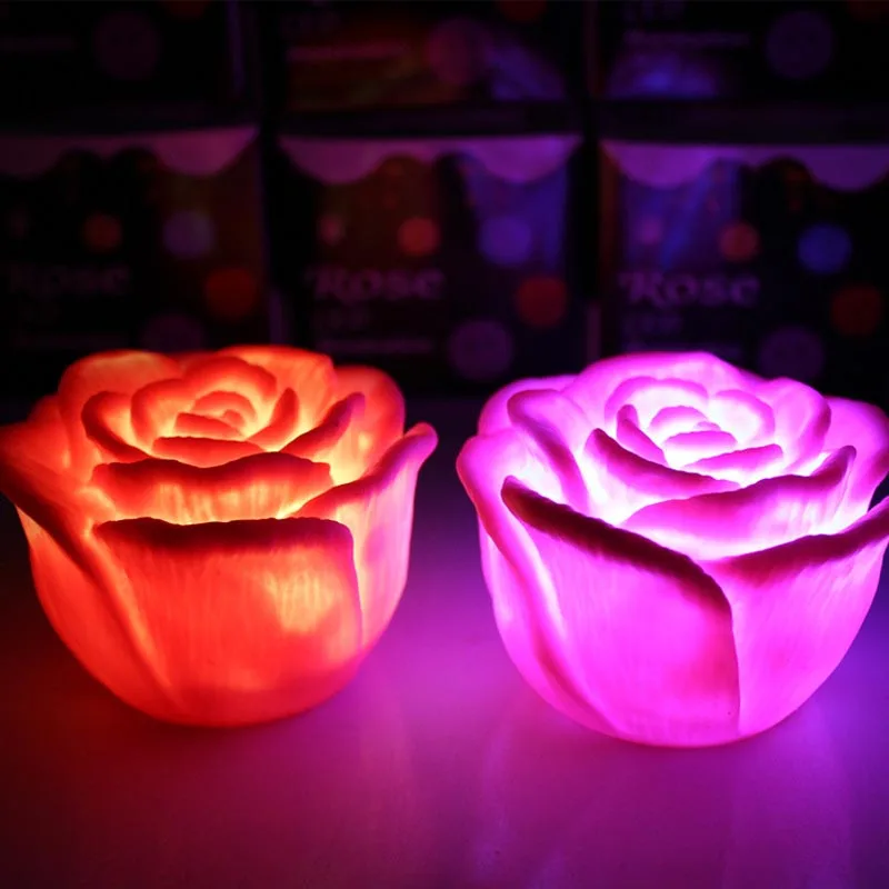 Romantic LED Floating Rose Flower Candle Night Light Colorful Wedding Decoration Bedroom Party Indoor Decor petals roses