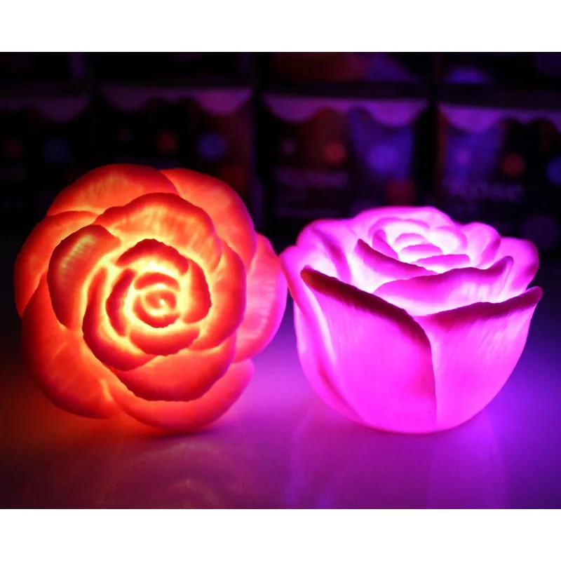 Romantic LED Floating Rose Flower Candle Night Light Colorful Wedding Decoration Bedroom Party Indoor Decor petals roses