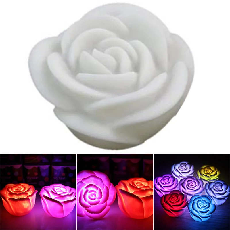 Romantic LED Floating Rose Flower Candle Night Light Colorful Wedding Decoration Bedroom Party Indoor Decor petals roses