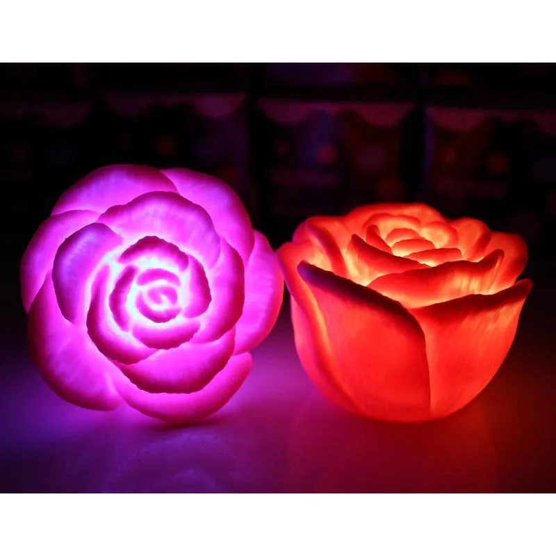 Romantic LED Floating Rose Flower Candle Night Light Colorful Wedding Decoration Bedroom Party Indoor Decor petals roses
