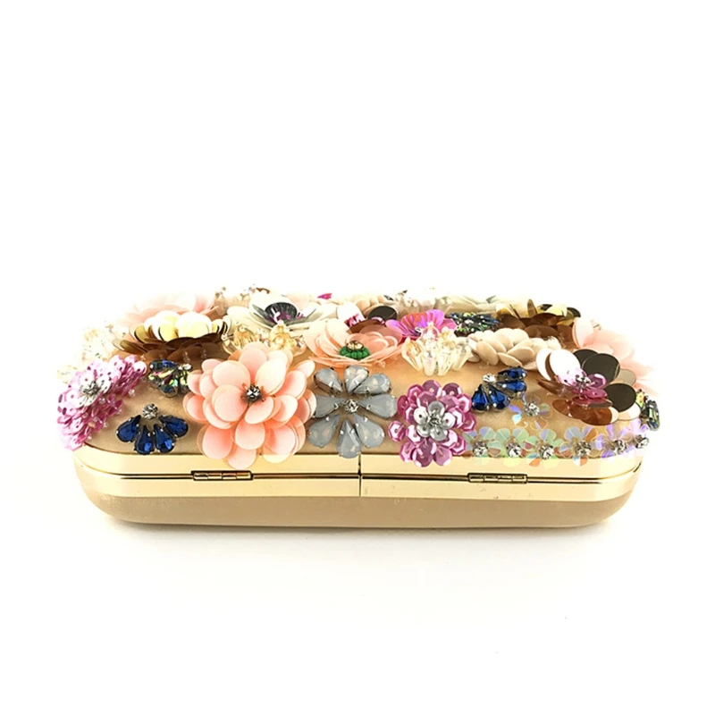 Beaded Floral Evening Clutch Women Fashion Banquet Handbag Elegant Party Prom Shoulder Bag Female Metal Chain Crossbody Purse