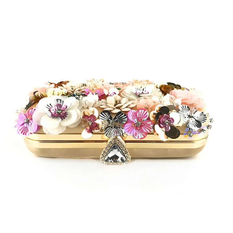 Beaded Floral Evening Clutch Women Fashion Banquet Handbag Elegant Party Prom Shoulder Bag Female Metal Chain Crossbody Purse