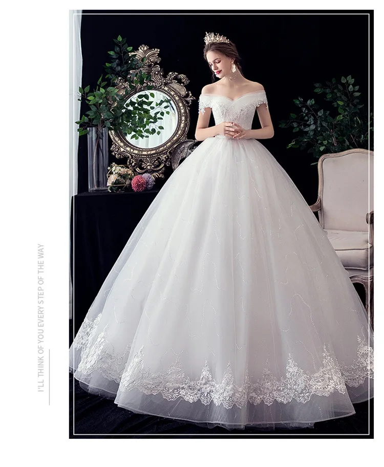 Shiny Wedding Gowns Sweet Boat Neck Wedding Party Ball Gown Off Shoulder Wedding Dresses Customized For Women