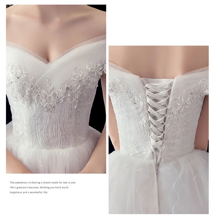 Shiny Wedding Gowns Sweet Boat Neck Wedding Party Ball Gown Off Shoulder Wedding Dresses Customized For Women