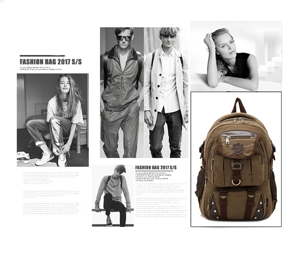New Fashion Men's Backpack Vintage Canvas Backpack School Bag Men's Travel Bags Large Capacity Travel 14'' Laptop Backpack Bag