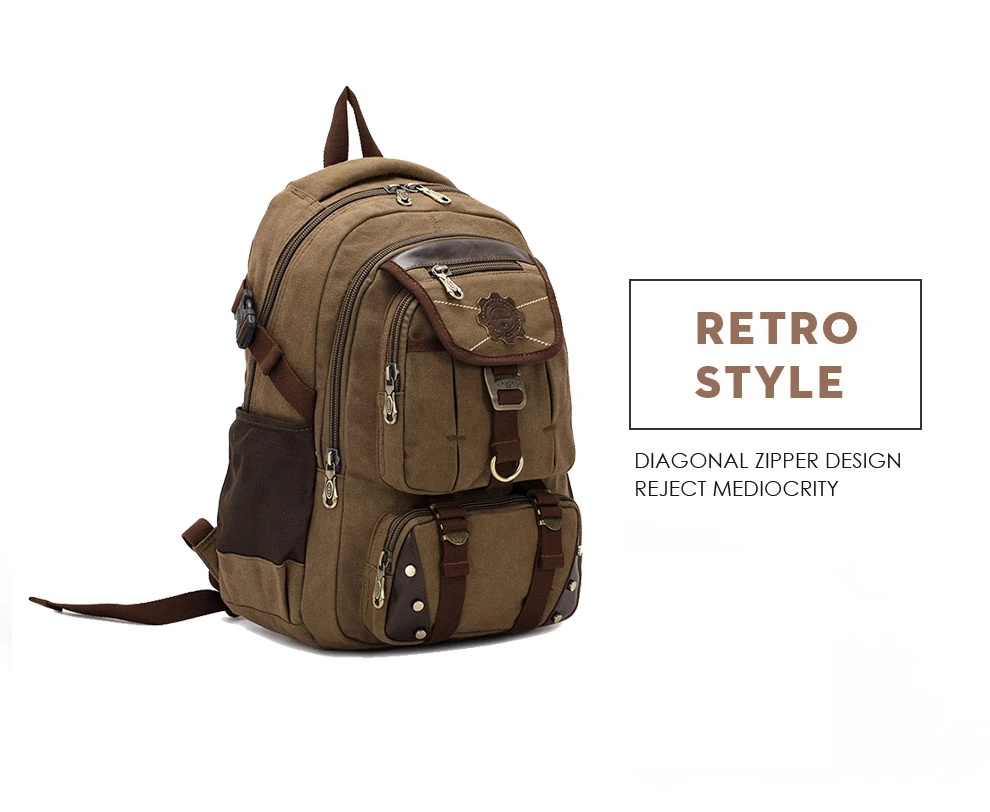 New Fashion Men's Backpack Vintage Canvas Backpack School Bag Men's Travel Bags Large Capacity Travel 14'' Laptop Backpack Bag
