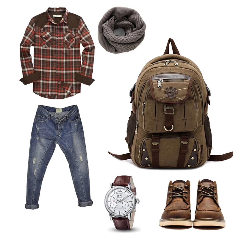 New Fashion Men's Backpack Vintage Canvas Backpack School Bag Men's Travel Bags Large Capacity Travel 14'' Laptop Backpack Bag