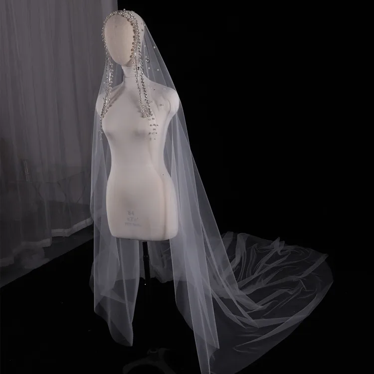 Vintage High Quality Pearls With Rhinestone White Ivory Colour Bride Veils Wedding Headdress Belos Arabes المرأة الحجاب