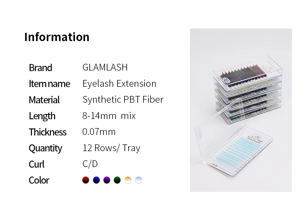 GLAMLASH Gradient Red Green Blue Purple Color Eyelash Extension Individual Faux Mink Ombre False Eye Colored Lashes Makeup Tool