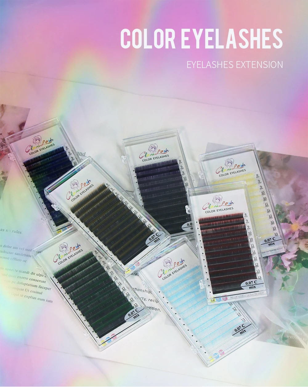GLAMLASH Gradient Red Green Blue Purple Color Eyelash Extension Individual Faux Mink Ombre False Eye Colored Lashes Makeup Tool