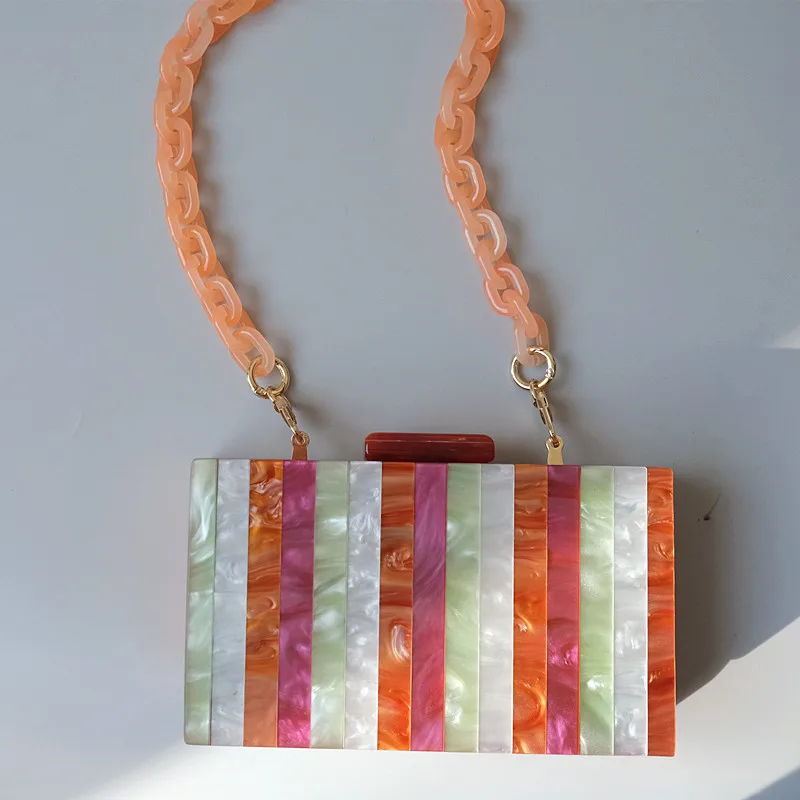 New Fashion Woman Handbag Accessory Parts White Black Beige Resin Chain Luxury Orange Strap Women Shoulder Cute Clutch Chains