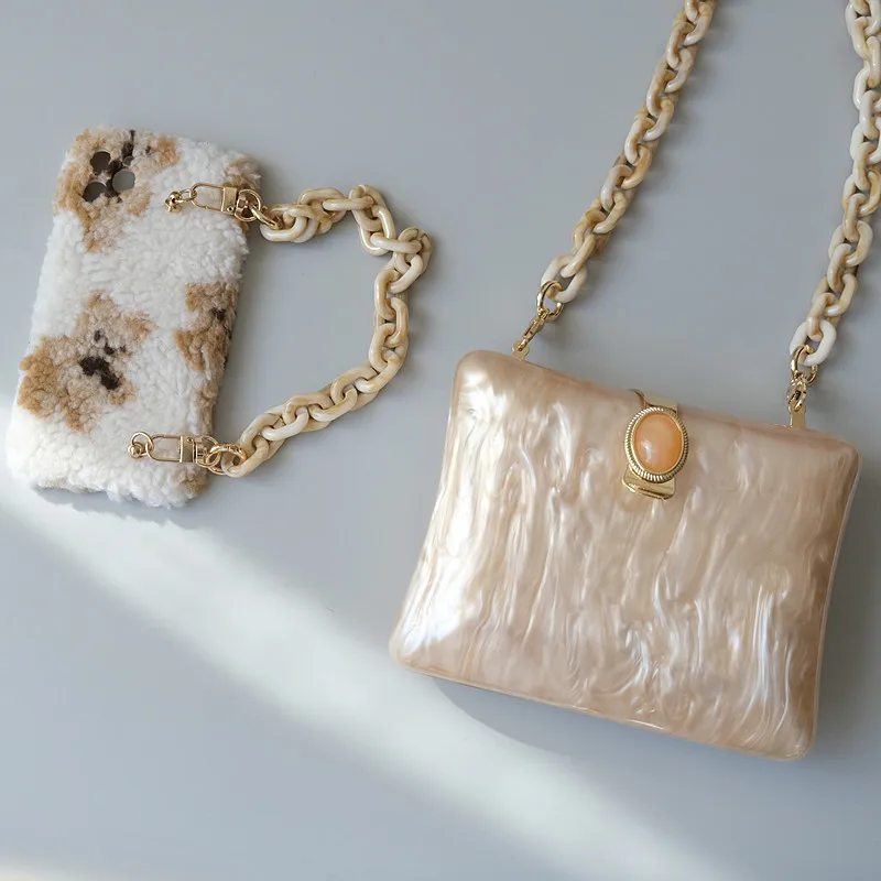 New Fashion Woman Handbag Accessory Parts White Black Beige Resin Chain Luxury Orange Strap Women Shoulder Cute Clutch Chains