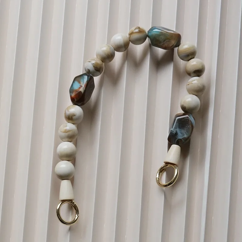 New Woman Bag Accessory Green Beige Acrylic Resin Beads Parts Luxury Handcrafted Wristband Women Replacement Bag Handle Chain