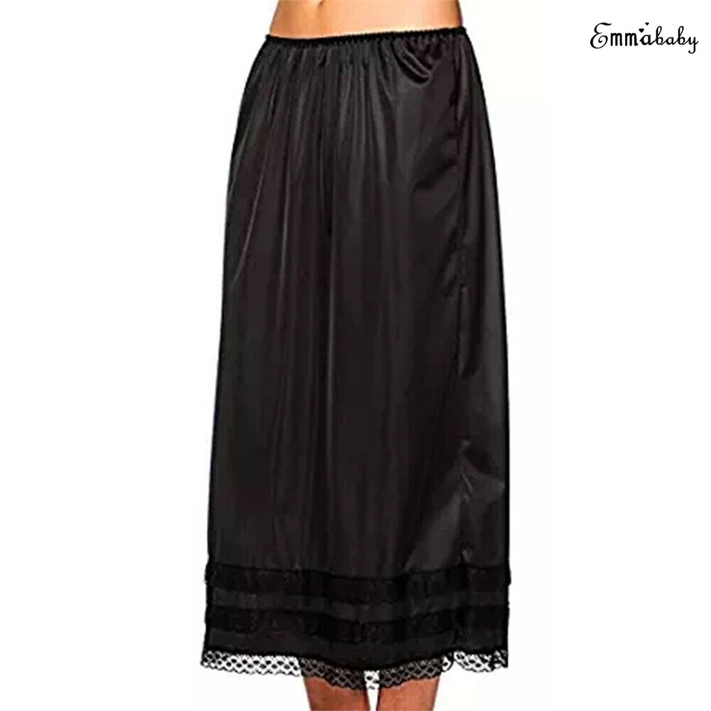 New Fashion Womens Spring Summer Lace Underskirt Smooth Skirt Petticoat Under Dress Long Skirt Safety Skirt Oversize