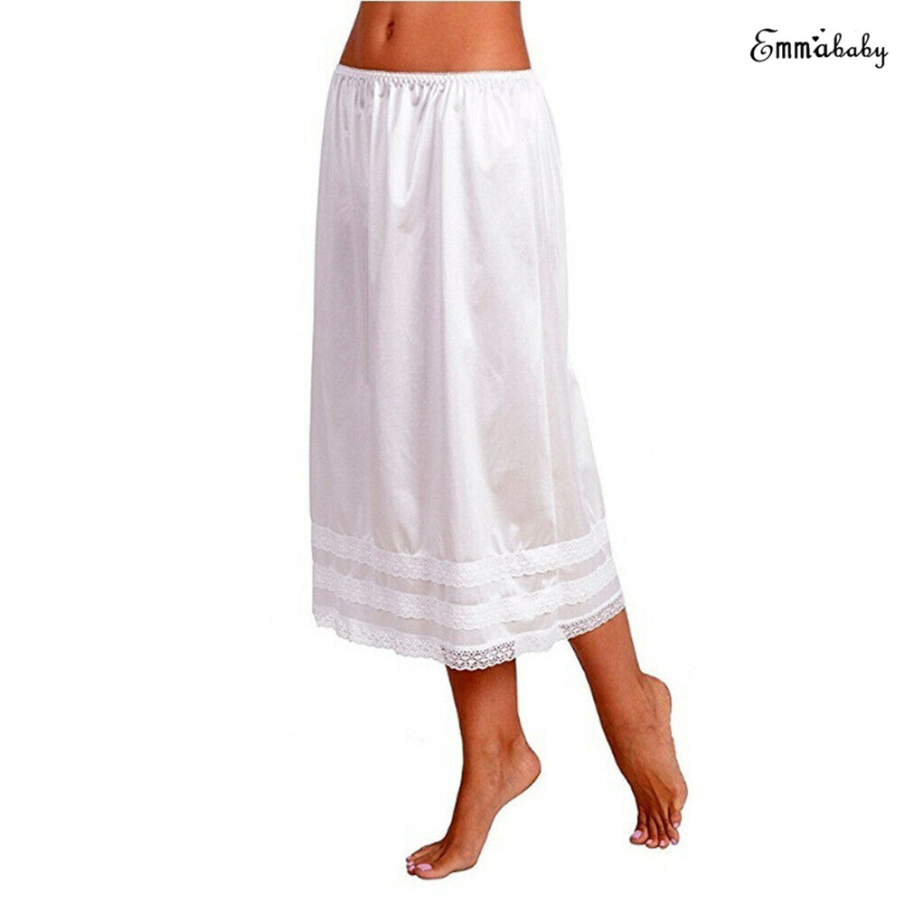 New Fashion Womens Spring Summer Lace Underskirt Smooth Skirt Petticoat Under Dress Long Skirt Safety Skirt Oversize