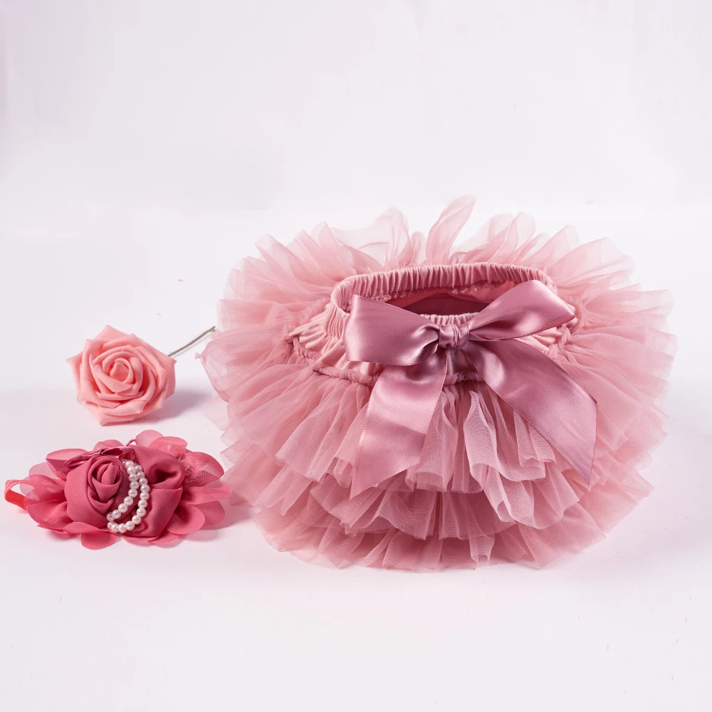 Baby Girls Tulle Tutu Bloomers Infant Newborn Diapers Cover 2pcs Short Skirts+Headband Set Girls Skirts Rainbow Baby Skirt