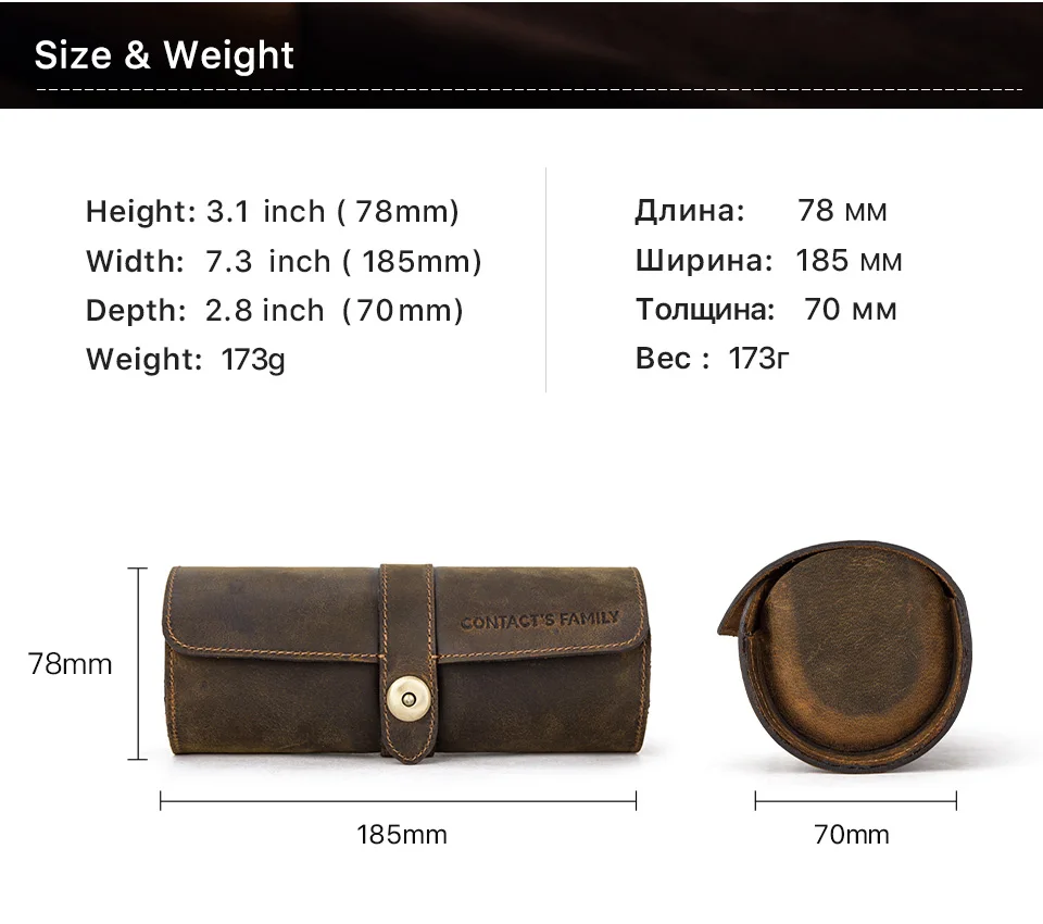 3 Slot Watch Box Handmade Watch Roll Travel Case Wristwatch Pouch 100% Cow Leather Slid in Out Organizer Gifts