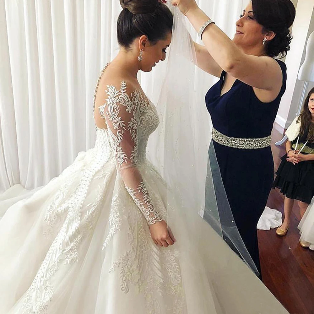 Elegant Vestidos De Noiva Plus Size Wedding Dress Customized Long Sleeve Svatební šaty Ball Gown Lace Cвадебное платье