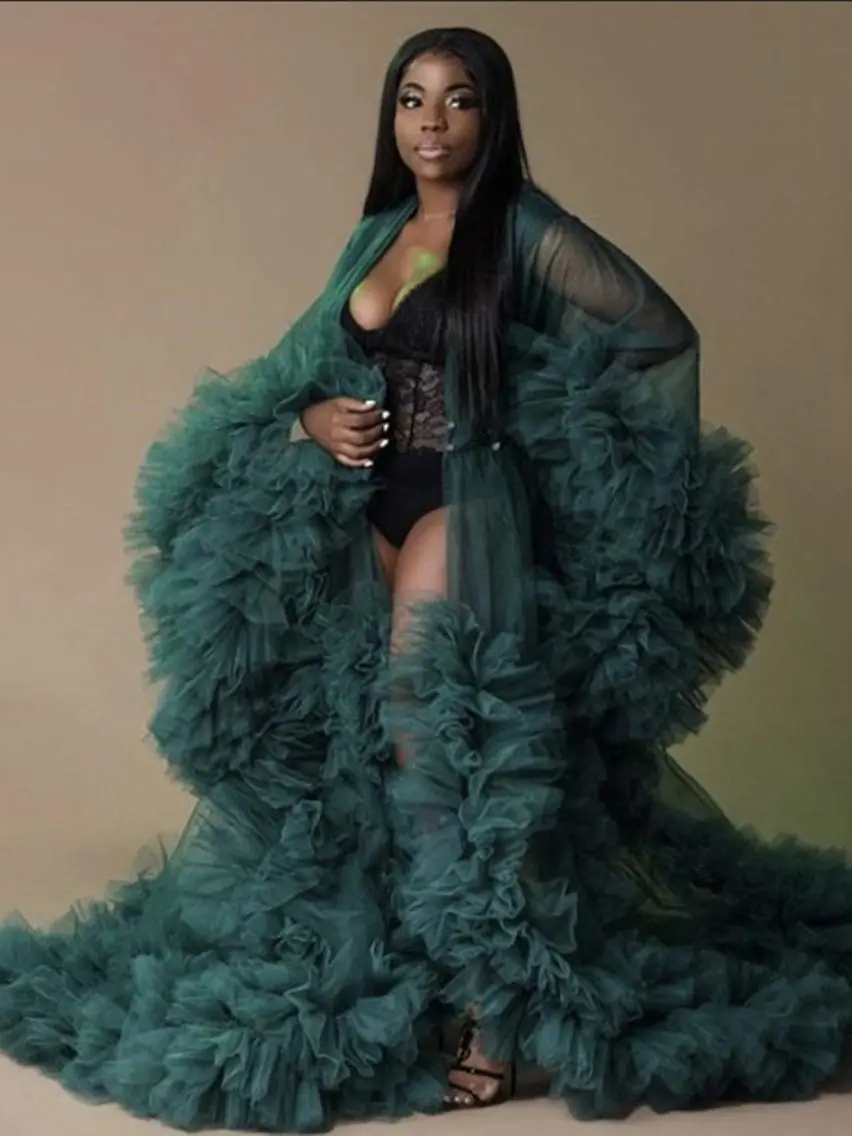 Sexy Maternity Star Dresses See Thru Birdal Tulle Robes Customized Color For Photo Shoot Or Baby Shower Plus Size Bathrobe Gowns