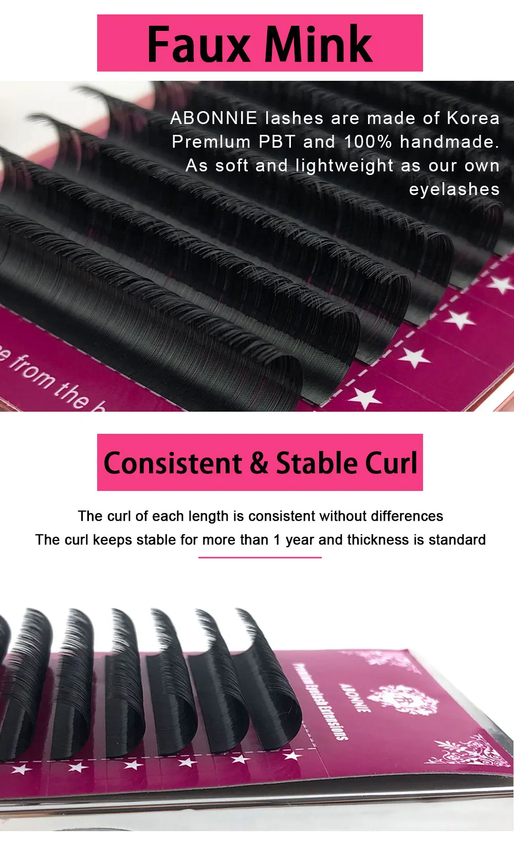Abonnie B/C/D 12Rows Mink Hair Lashes Extension Matte Black Fluffy Silk Eyelash Extension for Beauty Makeup