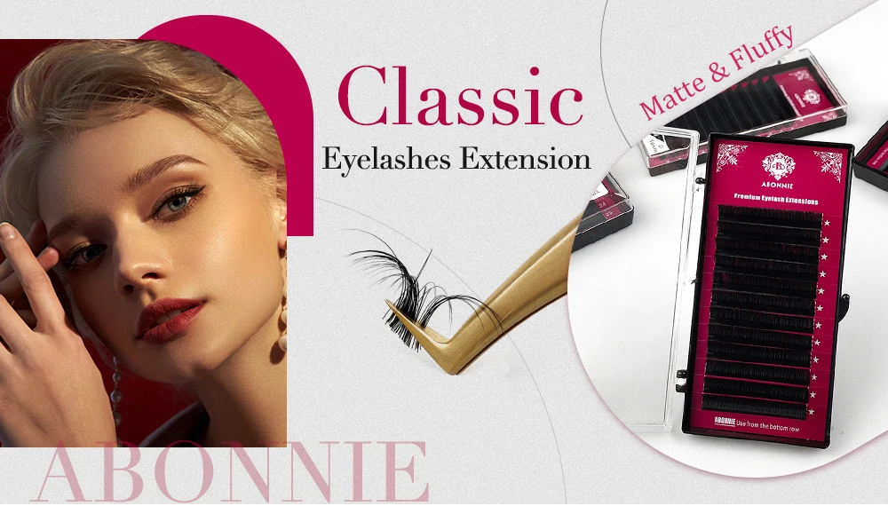 Abonnie B/C/D 12Rows Mink Hair Lashes Extension Matte Black Fluffy Silk Eyelash Extension for Beauty Makeup