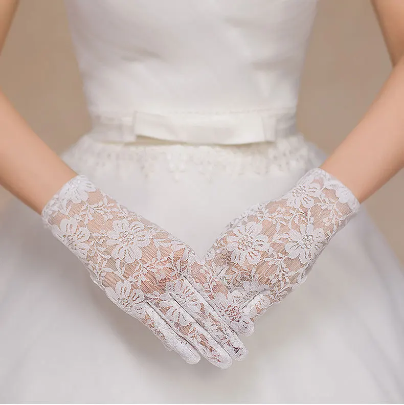 Cheap Wrist Black Red White Ivory Short Lace Bridal Gloves Wedding Accessories Party Lace Gloves in Stock