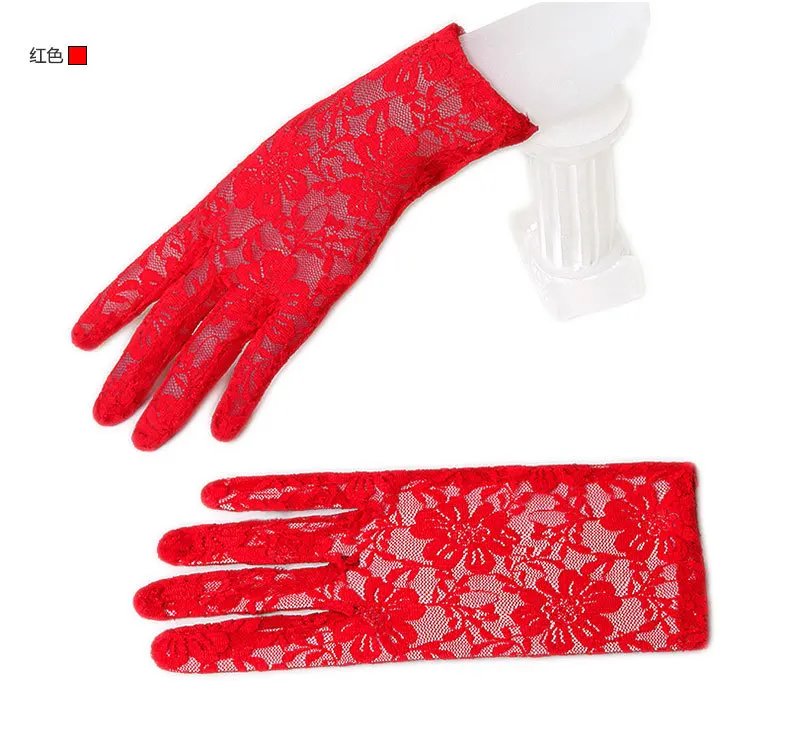 Cheap Wrist Black Red White Ivory Short Lace Bridal Gloves Wedding Accessories Party Lace Gloves in Stock