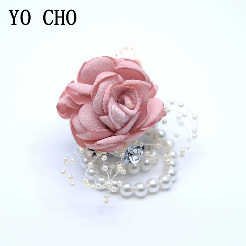 YO CHO Wrist Corsage Wedding Bracelet for Bridesmaid Burgundy Silk Wrist Corsage Bridesmaid Sisters Hand Flowers Men Boutonniere