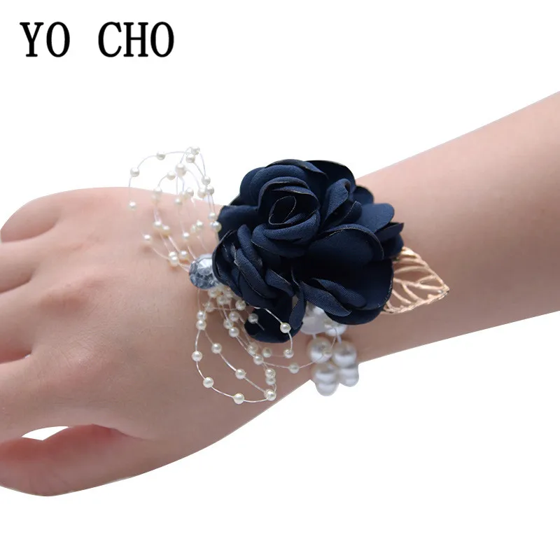 YO CHO Wrist Corsage Wedding Bracelet for Bridesmaid Burgundy Silk Wrist Corsage Bridesmaid Sisters Hand Flowers Men Boutonniere