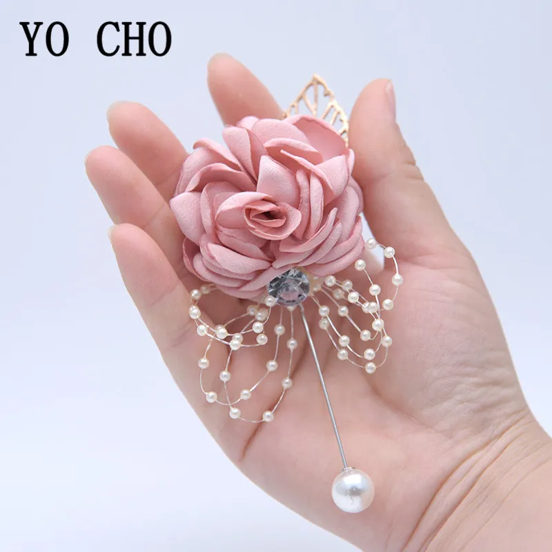 YO CHO Wrist Corsage Wedding Bracelet for Bridesmaid Burgundy Silk Wrist Corsage Bridesmaid Sisters Hand Flowers Men Boutonniere