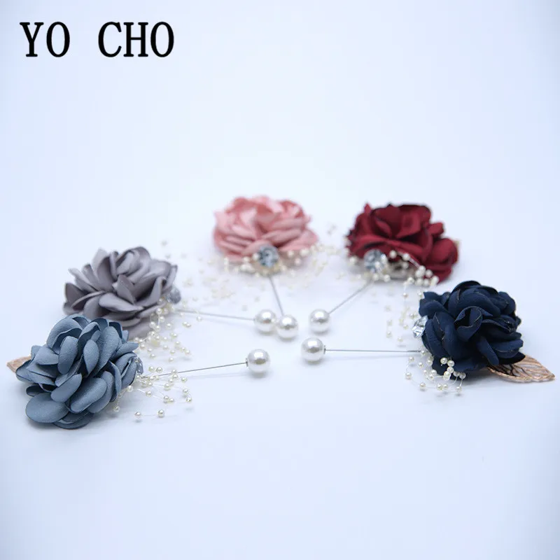 YO CHO Wrist Corsage Wedding Bracelet for Bridesmaid Burgundy Silk Wrist Corsage Bridesmaid Sisters Hand Flowers Men Boutonniere