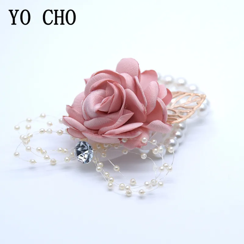 YO CHO Wrist Corsage Wedding Bracelet for Bridesmaid Burgundy Silk Wrist Corsage Bridesmaid Sisters Hand Flowers Men Boutonniere
