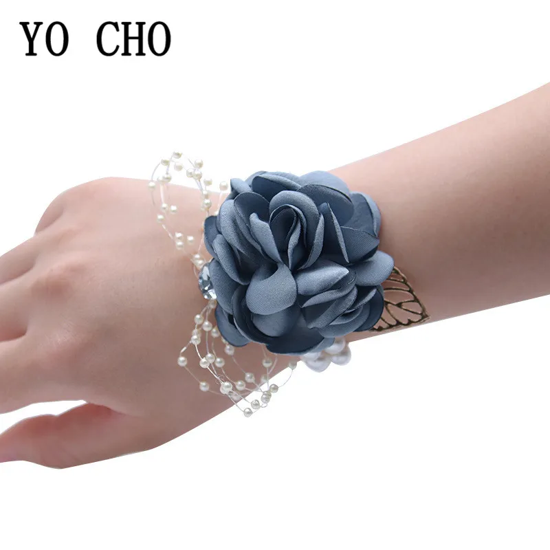 YO CHO Wrist Corsage Wedding Bracelet for Bridesmaid Burgundy Silk Wrist Corsage Bridesmaid Sisters Hand Flowers Men Boutonniere