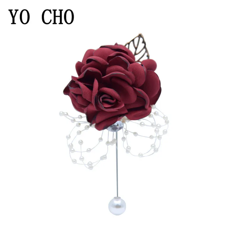 YO CHO Wrist Corsage Wedding Bracelet for Bridesmaid Burgundy Silk Wrist Corsage Bridesmaid Sisters Hand Flowers Men Boutonniere