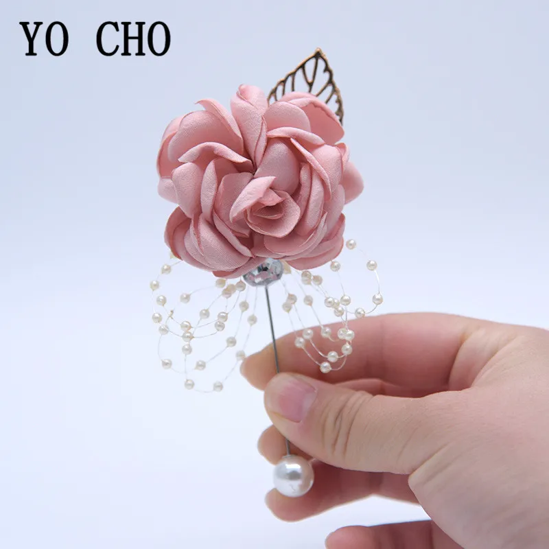 YO CHO Wrist Corsage Wedding Bracelet for Bridesmaid Burgundy Silk Wrist Corsage Bridesmaid Sisters Hand Flowers Men Boutonniere