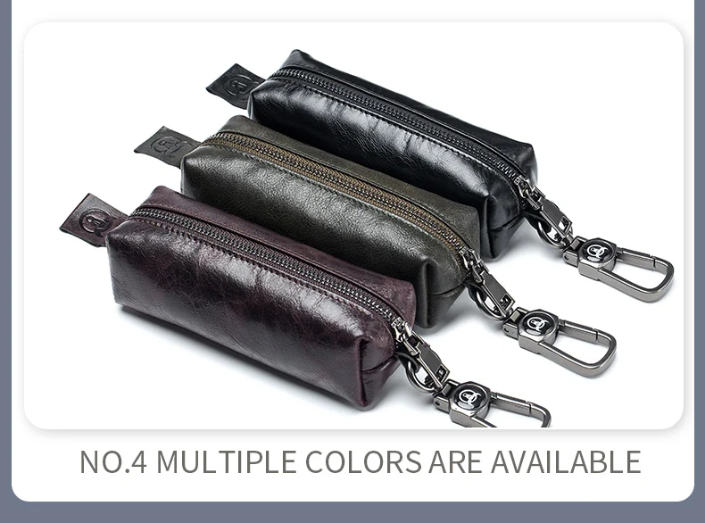 BULLCAPTAIN Genuine Leather Men's Car Keychain Leather Key Case High Quality Men's Butler Key Clip Zipper Two Card Key Case