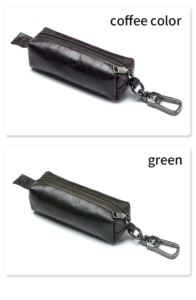 BULLCAPTAIN Genuine Leather Men's Car Keychain Leather Key Case High Quality Men's Butler Key Clip Zipper Two Card Key Case