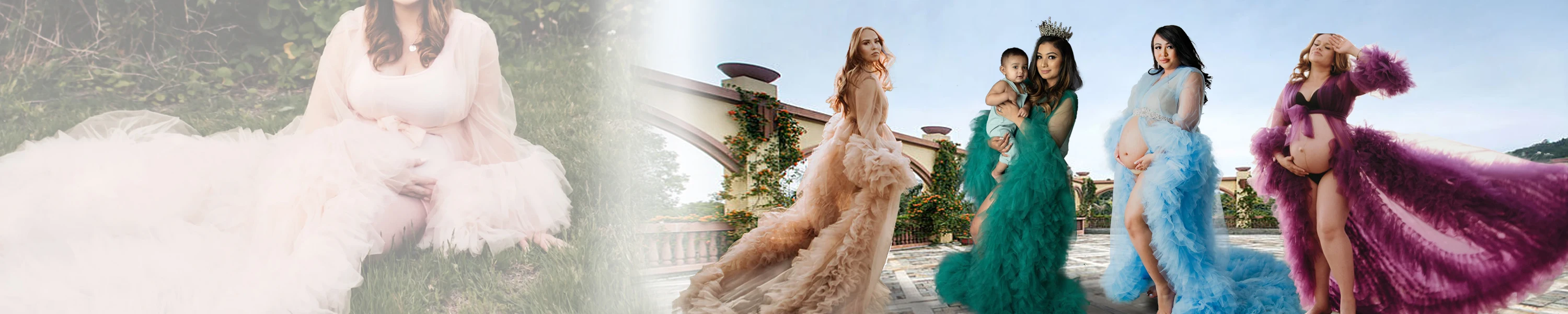 Real Images Maternity Robes Wedding Shawl Pregnant Women Sexy Tulle Bathrobe Dresses Photo Shoot Party Fluffy Baby Shower Gowns