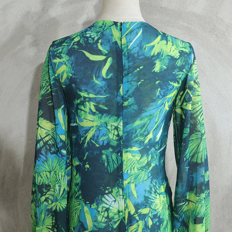 Long Green Printed Deep V-neck Dress Jewelry Buckle Banquet Dress Summer Impreso Saten Floral Formal Bridal Party Beach