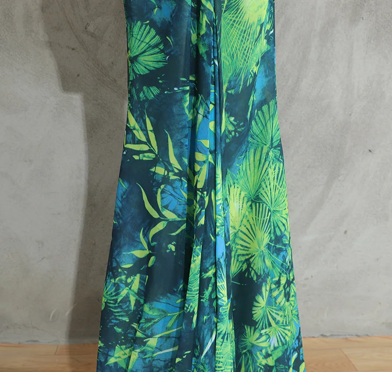 Long Green Printed Deep V-neck Dress Jewelry Buckle Banquet Dress Summer Impreso Saten Floral Formal Bridal Party Beach