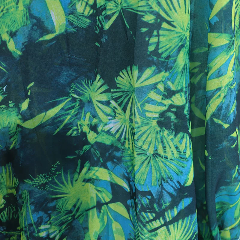 Long Green Printed Deep V-neck Dress Jewelry Buckle Banquet Dress Summer Impreso Saten Floral Formal Bridal Party Beach
