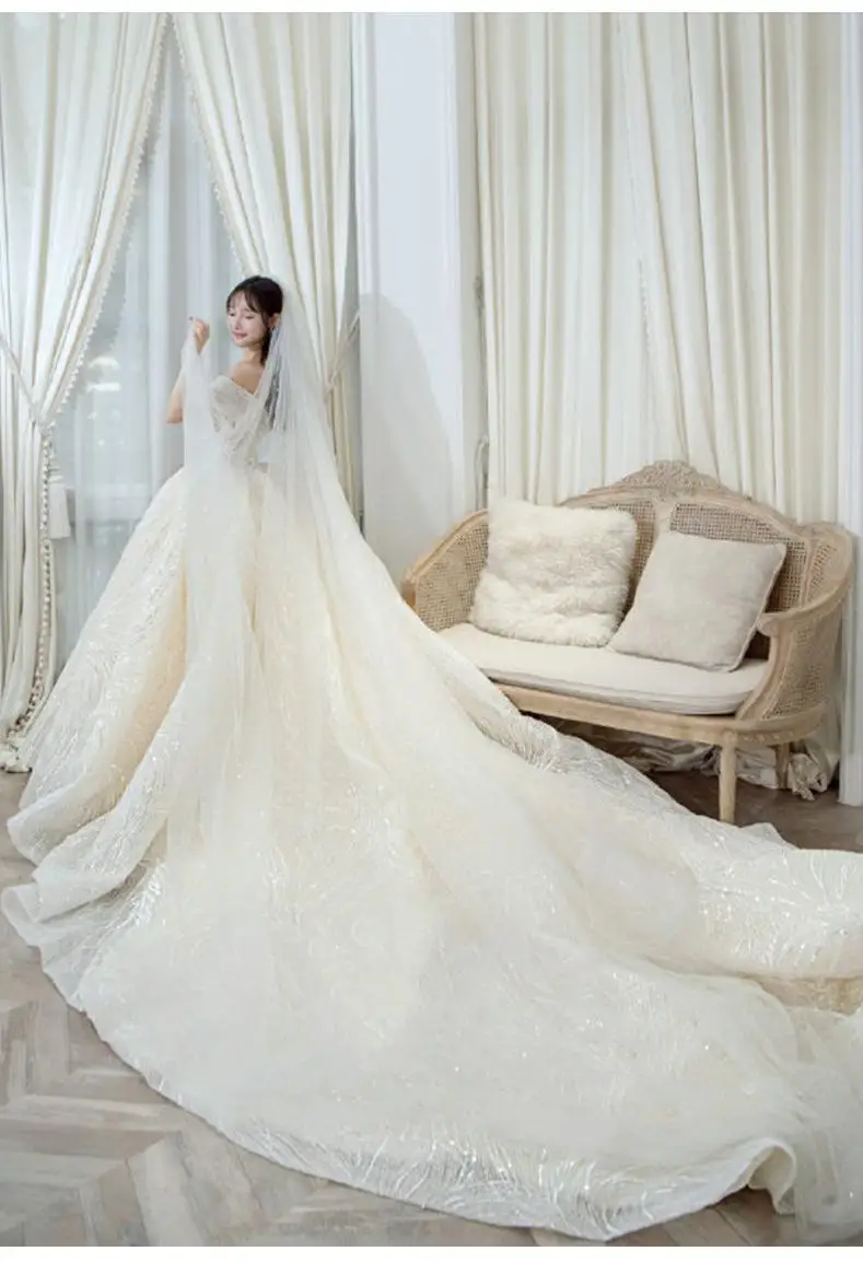 Cheap Wedding Dress Shiny Wedding Dress Classic Boat Neck Bridal Party Gown Vestido De Noiva Robe De Mariee Customized