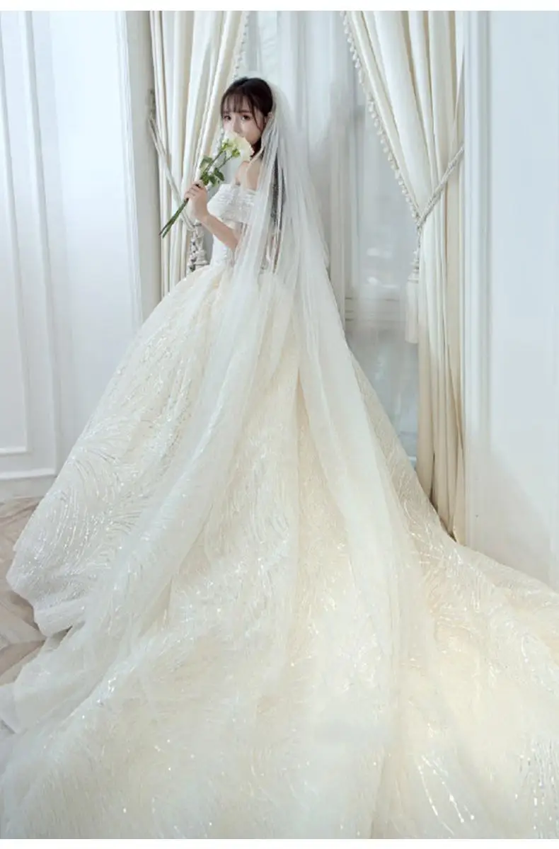 Cheap Wedding Dress Shiny Wedding Dress Classic Boat Neck Bridal Party Gown Vestido De Noiva Robe De Mariee Customized