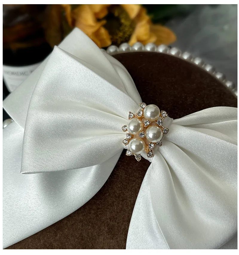 Bridal White Satin Bow Barrettes Wedding Side Clip Headdress Elegant Hair Accessories for Women