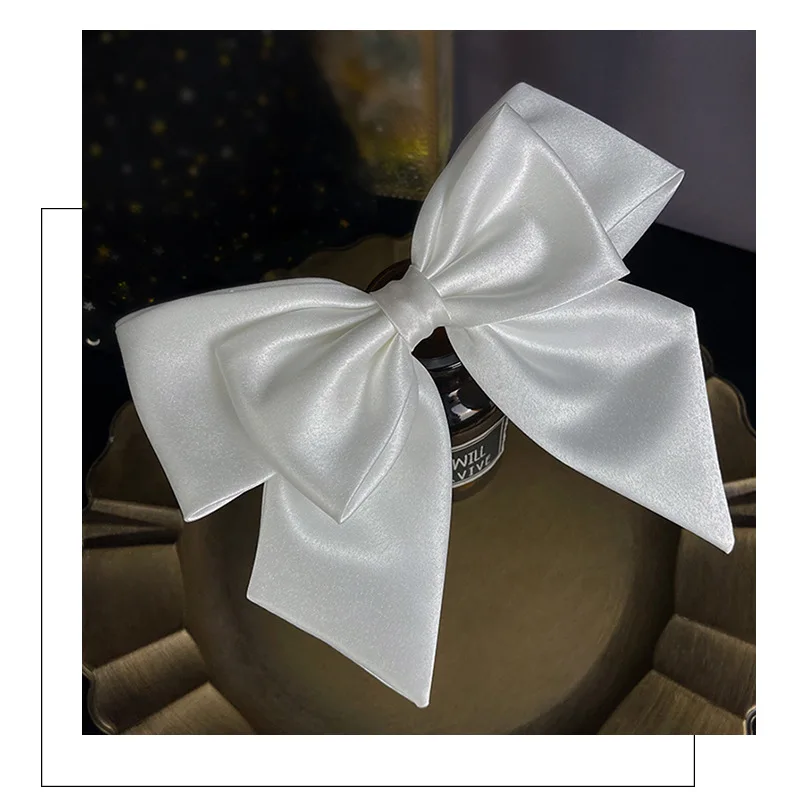 Bridal White Satin Bow Barrettes Wedding Side Clip Headdress Elegant Hair Accessories for Women