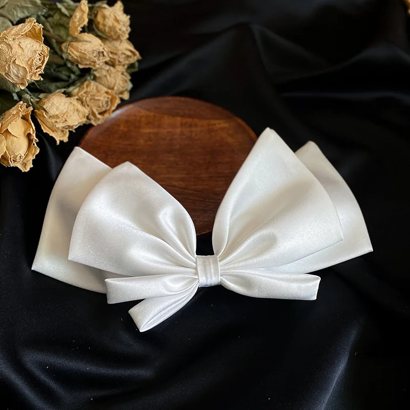 Bridal White Satin Bow Barrettes Wedding Side Clip Headdress Elegant Hair Accessories for Women
