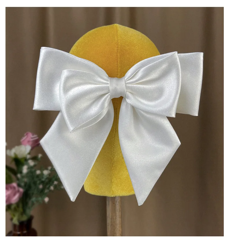 Bridal White Satin Bow Barrettes Wedding Side Clip Headdress Elegant Hair Accessories for Women