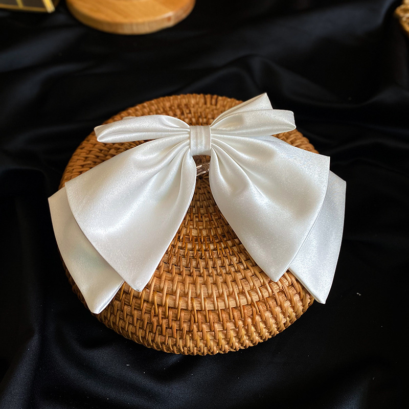 Bridal White Satin Bow Barrettes Wedding Side Clip Headdress Elegant Hair Accessories for Women