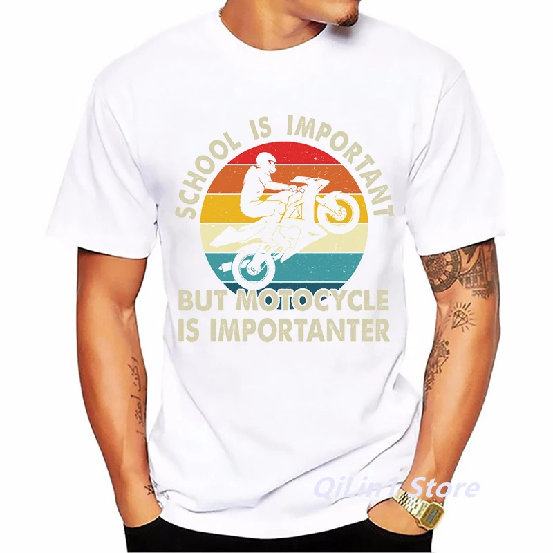 Cafe Racer Motorcycle Print Men's Vintage T Shirt Summer 2024 White Short Sleeve Casual Top 90s Cool Hip Hop Rock Tshirt Graphic