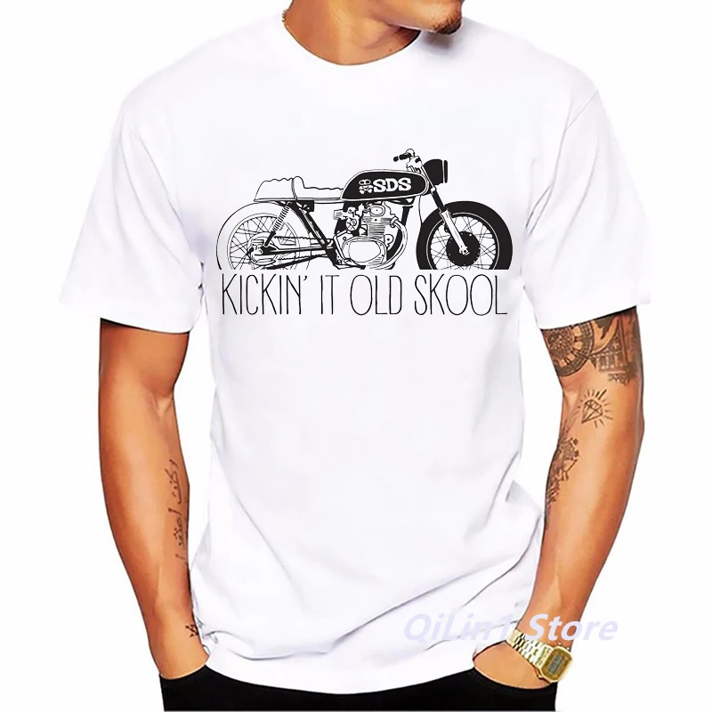 Cafe Racer Motorcycle Print Men's Vintage T Shirt Summer 2024 White Short Sleeve Casual Top 90s Cool Hip Hop Rock Tshirt Graphic